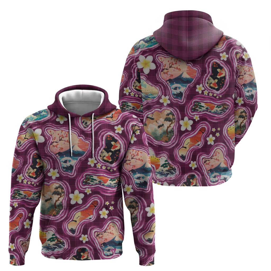 Hawaii Islands Map Design with Japanese Landscape Hoodie Hawaiian Japan Fusion Art Pink Color LT03 - Polynesian Pride