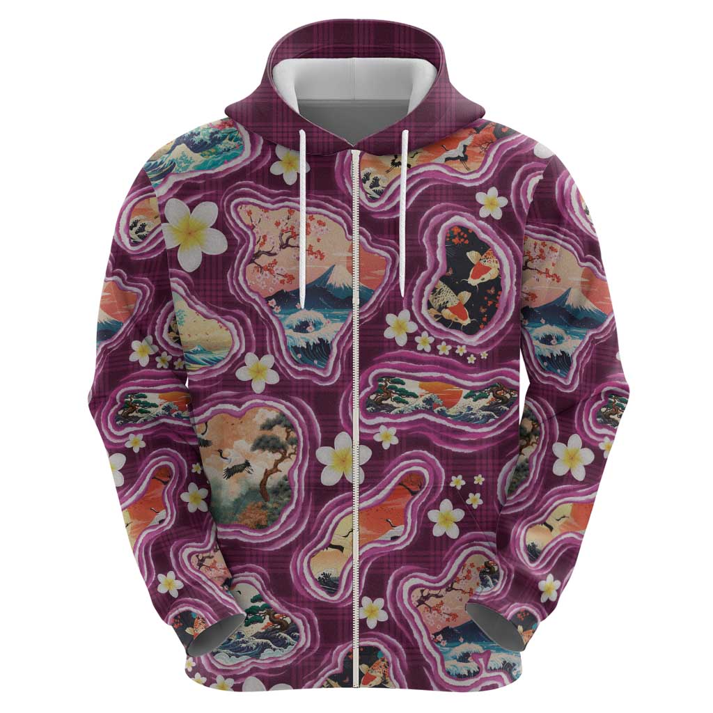 Hawaii Islands Map Design with Japanese Landscape Hoodie Hawaiian Japan Fusion Art Pink Color LT03 - Polynesian Pride