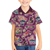 Hawaii Islands Map Design with Japanese Landscape Kid Hawaiian Shirt Hawaiian Japan Fusion Art Pink Color LT03 Kid Pink - Polynesian Pride