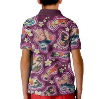 Hawaii Islands Map Design with Japanese Landscape Kid Polo Shirt Hawaiian Japan Fusion Art Pink Color LT03 - Polynesian Pride