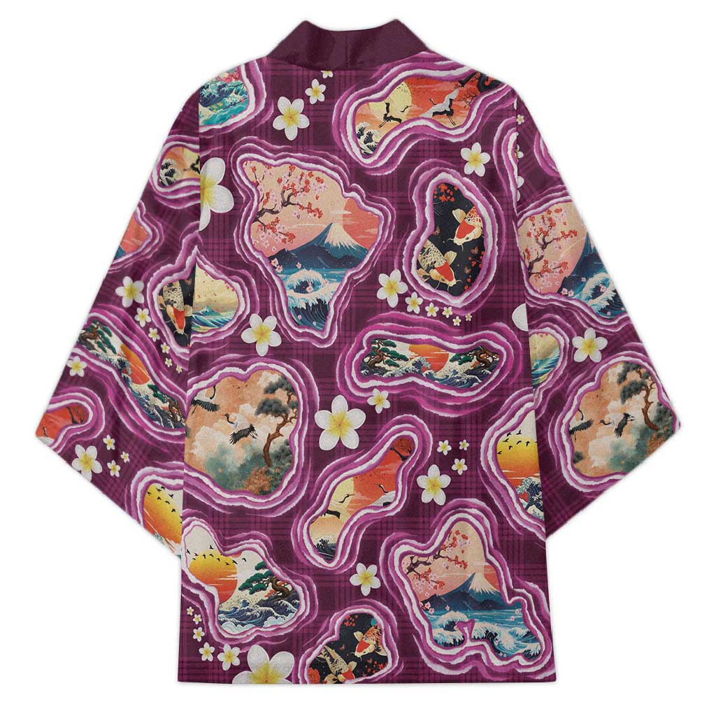 Hawaii Islands Map Design with Japanese Landscape Kimono Hawaiian Japan Fusion Art Pink Color LT03 - Polynesian Pride