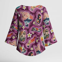 Hawaii Islands Map Design with Japanese Landscape Kimono Sleeve Blouse Hawaiian Japan Fusion Art Pink Color LT03 - Polynesian Pride