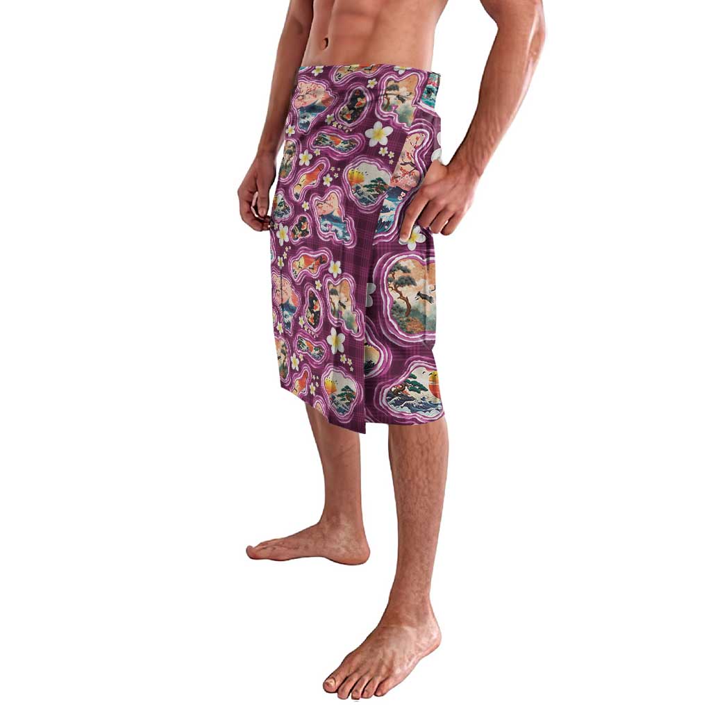 Hawaii Islands Map Design with Japanese Landscape Lavalava Hawaiian Japan Fusion Art Pink Color LT03 - Polynesian Pride
