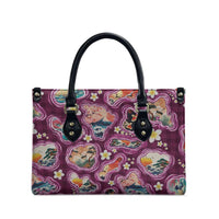 Hawaii Islands Map Design with Japanese Landscape Leather Bag Hawaiian Japan Fusion Art Pink Color LT03 - Polynesian Pride