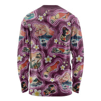 Hawaii Islands Map Design with Japanese Landscape Long Sleeve Shirt Hawaiian Japan Fusion Art Pink Color LT03 - Polynesian Pride