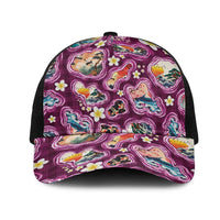 Hawaii Islands Map Design with Japanese Landscape Mesh Trucker Cap Hawaiian Japan Fusion Art Pink Color LT03 One Size Black Pink - Polynesian Pride