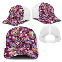 Hawaii Islands Map Design with Japanese Landscape Mesh Trucker Cap Hawaiian Japan Fusion Art Pink Color LT03 - Polynesian Pride
