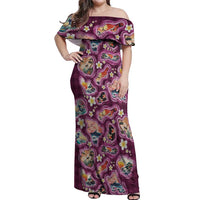 Hawaii Islands Map Design with Japanese Landscape Off Shoulder Maxi Dress Hawaiian Japan Fusion Art Pink Color LT03 Women Pink - Polynesian Pride
