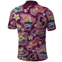 Hawaii Islands Map Design with Japanese Landscape Polo Shirt Hawaiian Japan Fusion Art Pink Color LT03 - Polynesian Pride