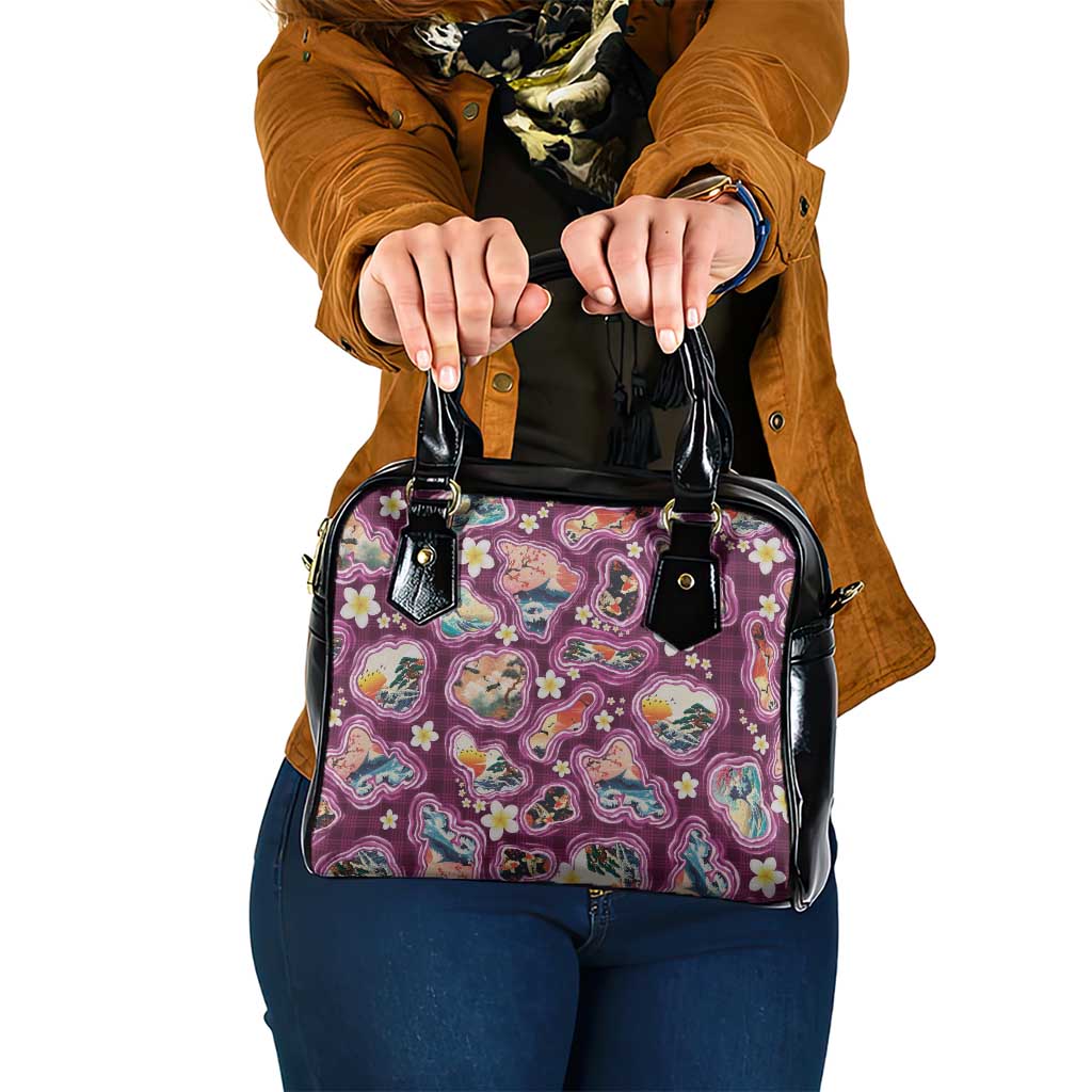 Hawaii Islands Map Design with Japanese Landscape Shoulder Handbag Hawaiian Japan Fusion Art Pink Color LT03 One Size Pink - Polynesian Pride