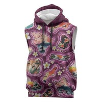 Hawaii Islands Map Design with Japanese Landscape Sleeveless Hoodie Hawaiian Japan Fusion Art Pink Color LT03 Pink - Polynesian Pride