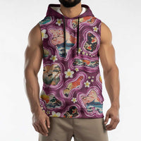 Hawaii Islands Map Design with Japanese Landscape Sleeveless Hoodie Hawaiian Japan Fusion Art Pink Color LT03 - Polynesian Pride