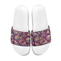 Hawaii Islands Map Design with Japanese Landscape Slide Sandals Hawaiian Japan Fusion Art Pink Color LT03 Pink - Polynesian Pride