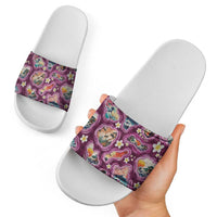 Hawaii Islands Map Design with Japanese Landscape Slide Sandals Hawaiian Japan Fusion Art Pink Color LT03 - Polynesian Pride