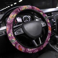 Hawaii Islands Map Design with Japanese Landscape Steering Wheel Cover Hawaiian Japan Fusion Art Pink Color LT03 Universal Fit Pink - Polynesian Pride