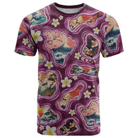 Hawaii Islands Map Design with Japanese Landscape T Shirt Hawaiian Japan Fusion Art Pink Color LT03 Pink - Polynesian Pride