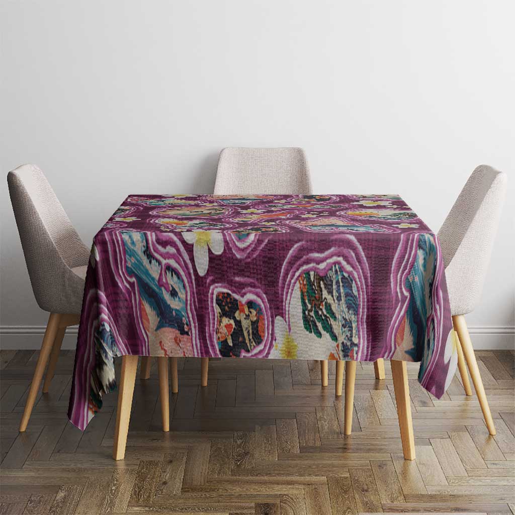 Hawaii Islands Map Design with Japanese Landscape Tablecloth Hawaiian Japan Fusion Art Pink Color