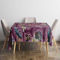 Hawaii Islands Map Design with Japanese Landscape Tablecloth Hawaiian Japan Fusion Art Pink Color