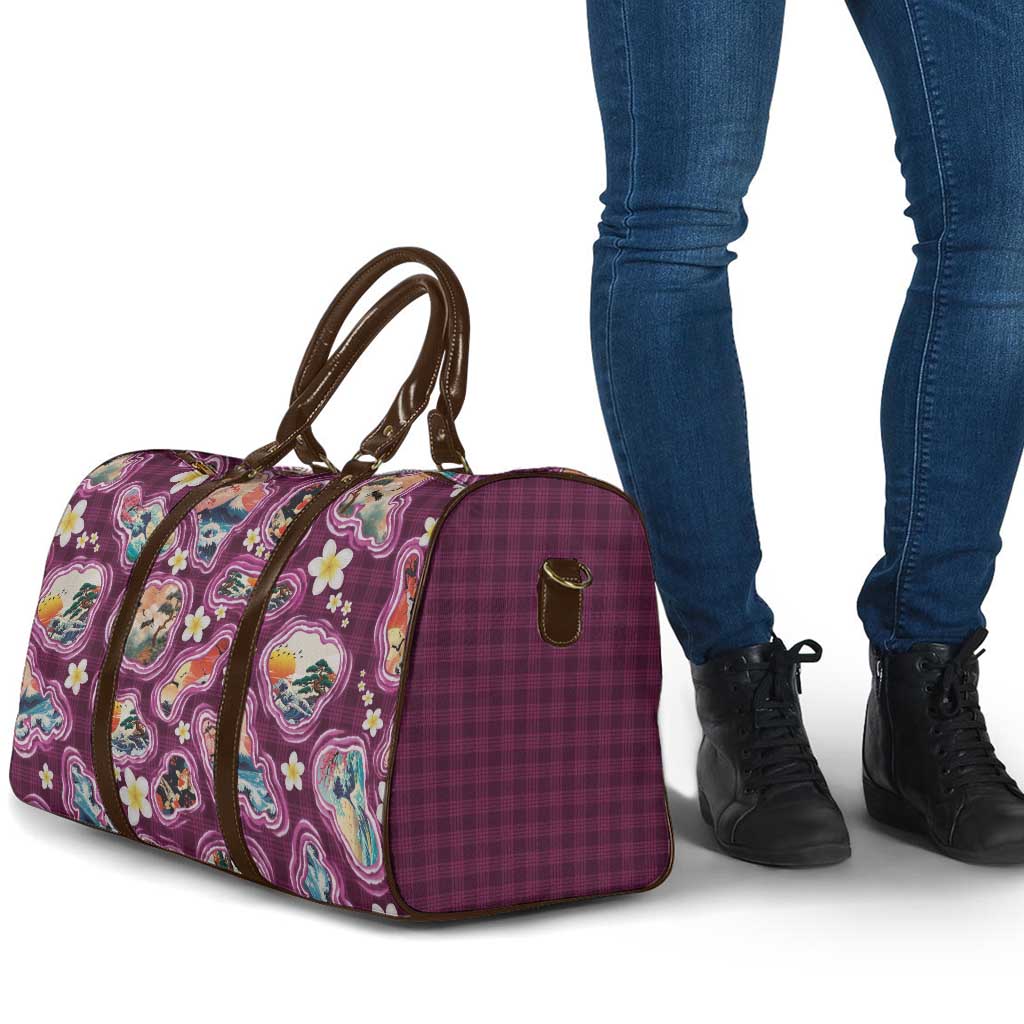 Hawaii Islands Map Design with Japanese Landscape Travel Bag Hawaiian Japan Fusion Art Pink Color LT03 - Polynesian Pride