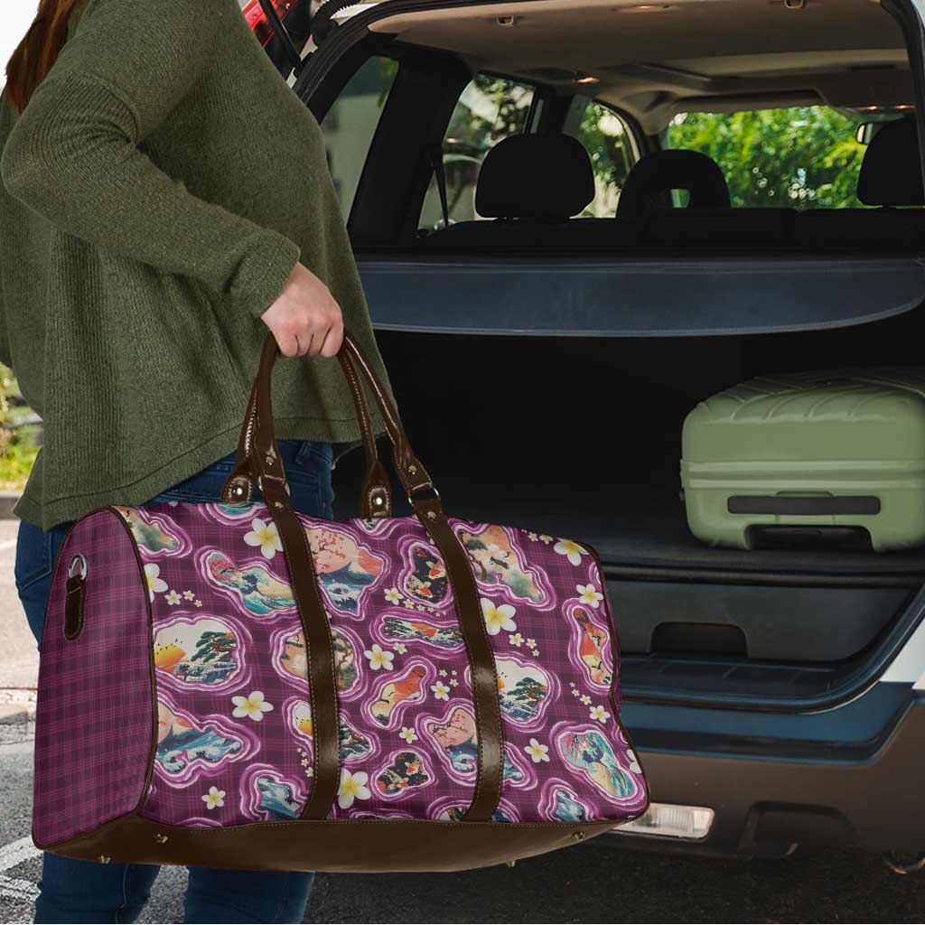 Hawaii Islands Map Design with Japanese Landscape Travel Bag Hawaiian Japan Fusion Art Pink Color LT03 - Polynesian Pride