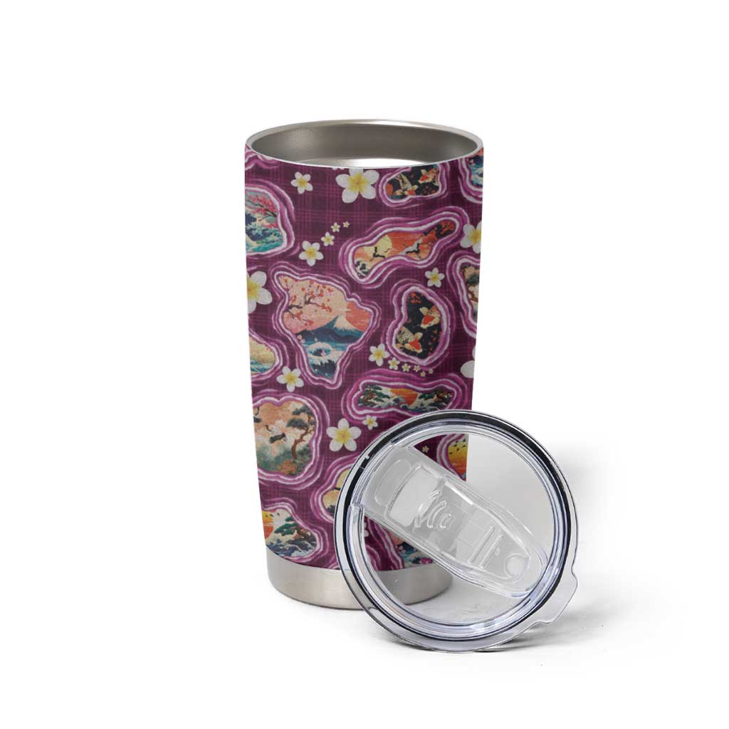 Hawaii Islands Map Design with Japanese Landscape Tumbler Cup Hawaiian Japan Fusion Art Pink Color LT03 - Polynesian Pride