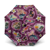 Hawaii Islands Map Design with Japanese Landscape Umbrella Hawaiian Japan Fusion Art Pink Color LT03 One Size Folded 11.42 inch Opened Diameter 37.4 inch Pink - Polynesian Pride