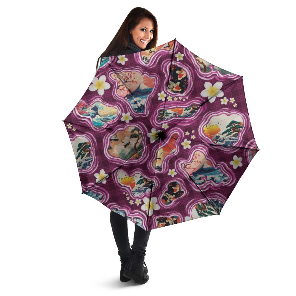 Hawaii Islands Map Design with Japanese Landscape Umbrella Hawaiian Japan Fusion Art Pink Color LT03 - Polynesian Pride