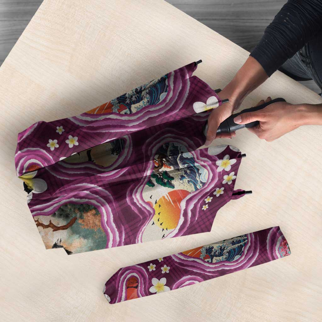 Hawaii Islands Map Design with Japanese Landscape Umbrella Hawaiian Japan Fusion Art Pink Color LT03 - Polynesian Pride