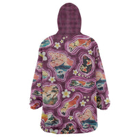 Hawaii Islands Map Design with Japanese Landscape Wearable Blanket Hoodie Hawaiian Japan Fusion Art Pink Color LT03 - Polynesian Pride