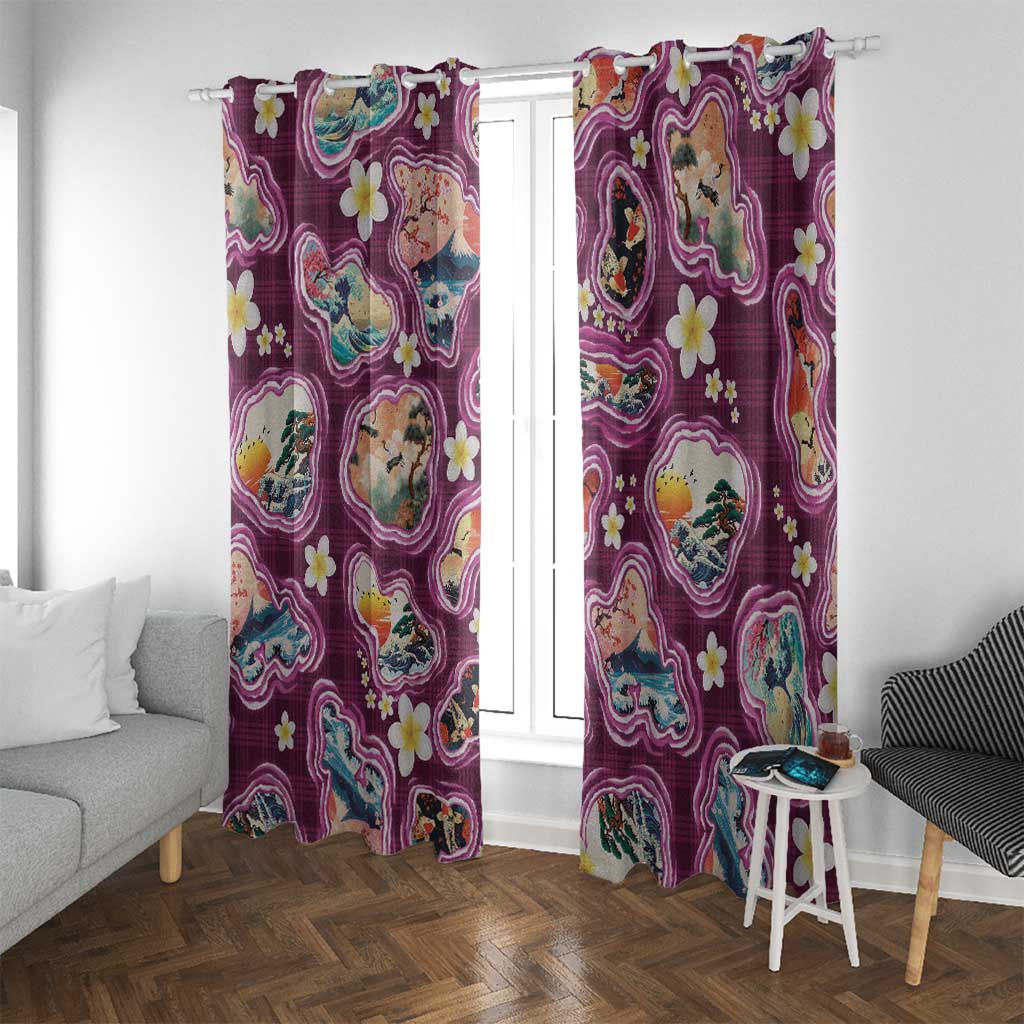 Hawaii Islands Map Design with Japanese Landscape Window Curtain Hawaiian Japan Fusion Art Pink Color LT03 With Grommets Pink - Polynesian Pride