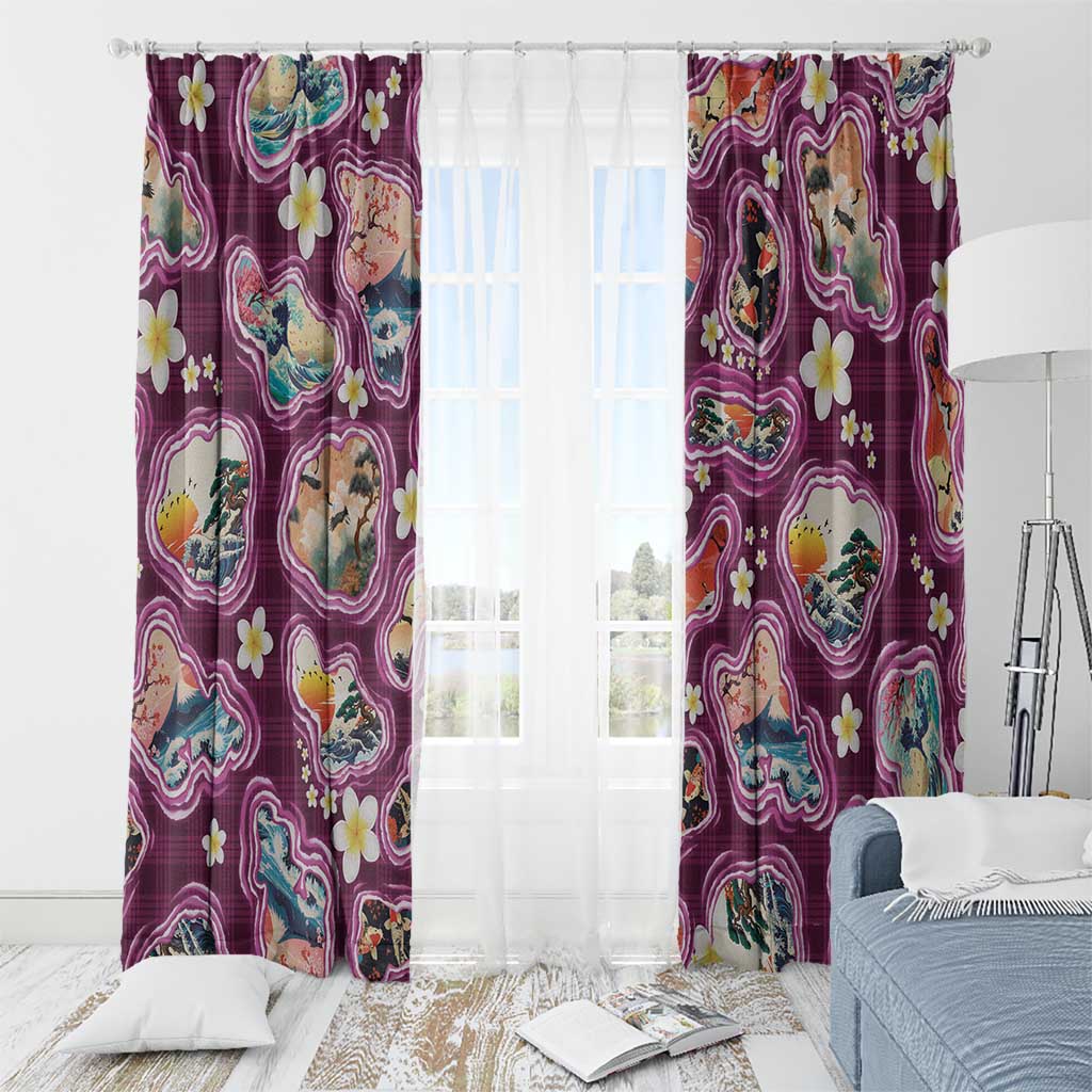 Hawaii Islands Map Design with Japanese Landscape Window Curtain Hawaiian Japan Fusion Art Pink Color LT03 - Polynesian Pride