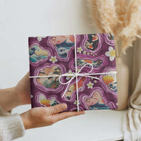 Hawaii Islands Map Design with Japanese Landscape Wrapping Paper Hawaiian Japan Fusion Art Pink Color LT03 - Polynesian Pride