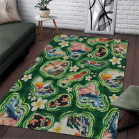 Hawaiian and Japanese Culture Together Area Rug Hawaiian Island Shapes with Japanese Landscape Green Color LT03 Green - Polynesian Pride