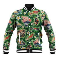 Hawaiian and Japanese Culture Together Baseball Jacket Hawaiian Island Shapes with Japanese Landscape Green Color LT03 Unisex Green - Polynesian Pride
