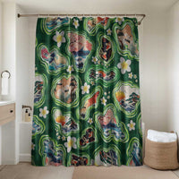 Hawaiian and Japanese Culture Together Bathroom Set Hawaiian Island Shapes with Japanese Landscape Green Color LT03 Shower Curtain Only Green - Polynesian Pride