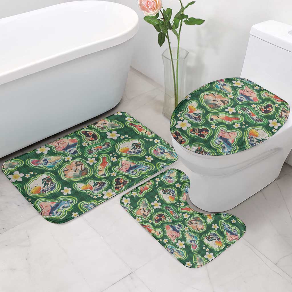 Hawaiian and Japanese Culture Together Bathroom Set Hawaiian Island Shapes with Japanese Landscape Green Color LT03 - Polynesian Pride