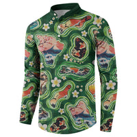 Hawaiian and Japanese Culture Together Button Sweatshirt Hawaiian Island Shapes with Japanese Landscape Green Color LT03 - Polynesian Pride