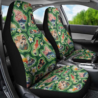 Hawaiian and Japanese Culture Together Car Seat Cover Hawaiian Island Shapes with Japanese Landscape Green Color LT03 - Polynesian Pride