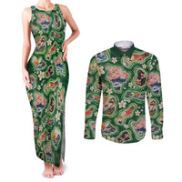 Hawaiian and Japanese Culture Together Couples Matching Tank Maxi Dress and Long Sleeve Button Shirt Hawaiian Island Shapes with Japanese Landscape Green Color LT03 Green - Polynesian Pride