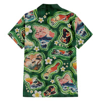 Hawaiian and Japanese Culture Together Family Matching Mermaid Dress and Hawaiian Shirt Hawaiian Island Shapes with Japanese Landscape Green Color LT03 - Polynesian Pride
