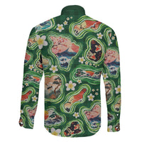 Hawaiian and Japanese Culture Together Family Matching Mermaid Dress and Hawaiian Shirt Hawaiian Island Shapes with Japanese Landscape Green Color LT03 - Polynesian Pride