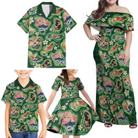 Hawaiian and Japanese Culture Together Family Matching Off Shoulder Maxi Dress and Hawaiian Shirt Hawaiian Island Shapes with Japanese Landscape Green Color LT03 - Polynesian Pride