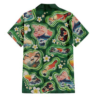 Hawaiian and Japanese Culture Together Family Matching Puletasi and Hawaiian Shirt Hawaiian Island Shapes with Japanese Landscape Green Color LT03 - Polynesian Pride