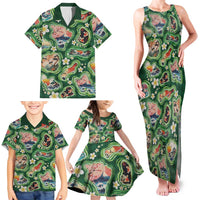 Hawaiian and Japanese Culture Together Family Matching Tank Maxi Dress and Hawaiian Shirt Hawaiian Island Shapes with Japanese Landscape Green Color LT03 - Polynesian Pride