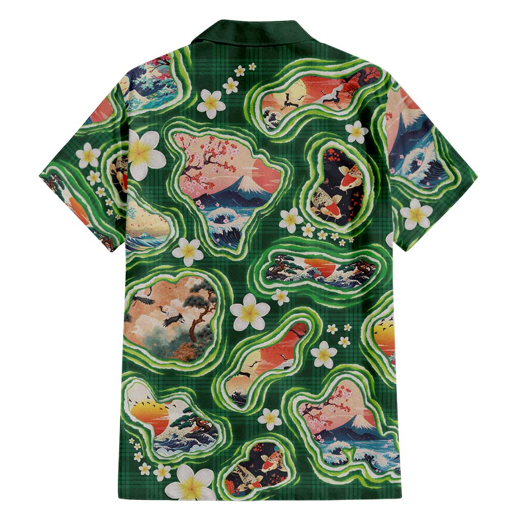Hawaiian and Japanese Culture Together Family Matching Tank Maxi Dress and Hawaiian Shirt Hawaiian Island Shapes with Japanese Landscape Green Color LT03 - Polynesian Pride