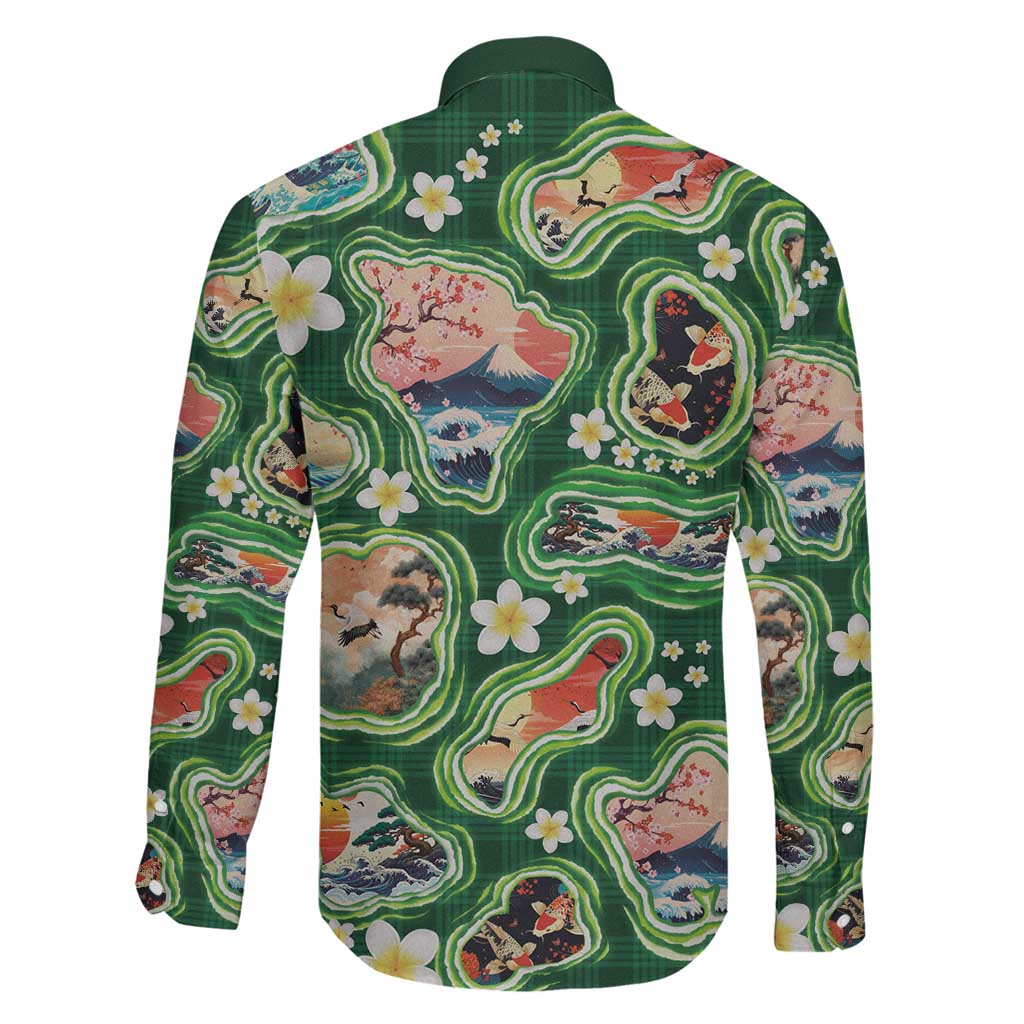 Hawaiian and Japanese Culture Together Family Matching Tank Maxi Dress and Hawaiian Shirt Hawaiian Island Shapes with Japanese Landscape Green Color LT03 - Polynesian Pride