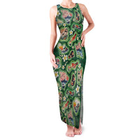 Hawaiian and Japanese Culture Together Family Matching Tank Maxi Dress and Hawaiian Shirt Hawaiian Island Shapes with Japanese Landscape Green Color LT03 Mom's Dress Green - Polynesian Pride
