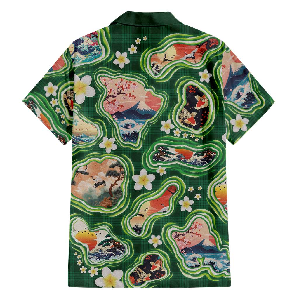 Hawaiian and Japanese Culture Together Hawaiian Shirt Hawaiian Island Shapes with Japanese Landscape Green Color LT03 - Polynesian Pride