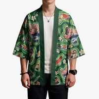 Hawaiian and Japanese Culture Together Kimono Hawaiian Island Shapes with Japanese Landscape Green Color LT03 - Polynesian Pride