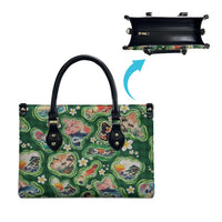 Hawaiian and Japanese Culture Together Leather Bag Hawaiian Island Shapes with Japanese Landscape Green Color LT03 - Polynesian Pride